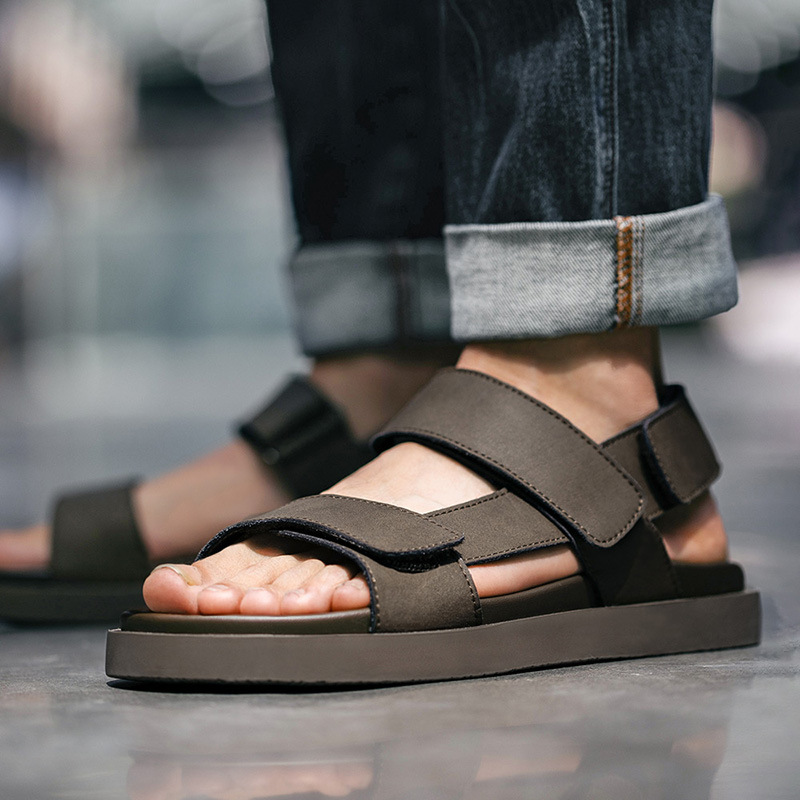 2025 Summer New Men's Sandals Outdoor Genuine Leather Soft-Soled Beach Shoes Casual Thick-Soled Non-Slip Outdoor Sandals