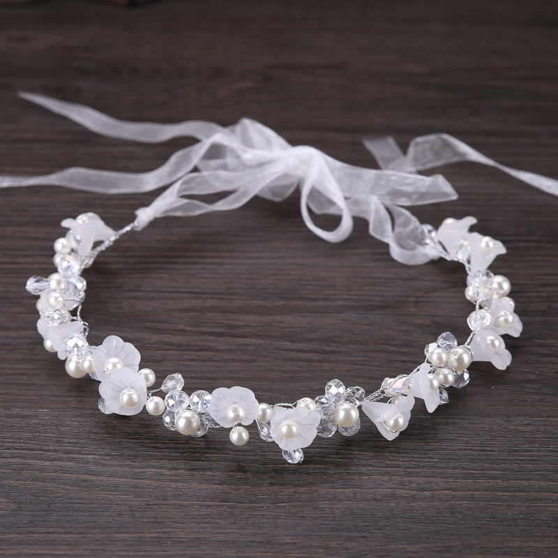 New Hot Sale Bride Handmade Crystal White Flower Headwear Wedding Dress Accessories Hair Band Children Hair Accessories Wholesale
