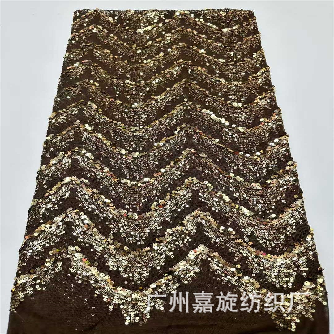 Stretch Mesh Wave Pattern Sequin Fabric Sparkling Sequin Mesh Lace Dress Cheongsam Skirt Fabric Sequins