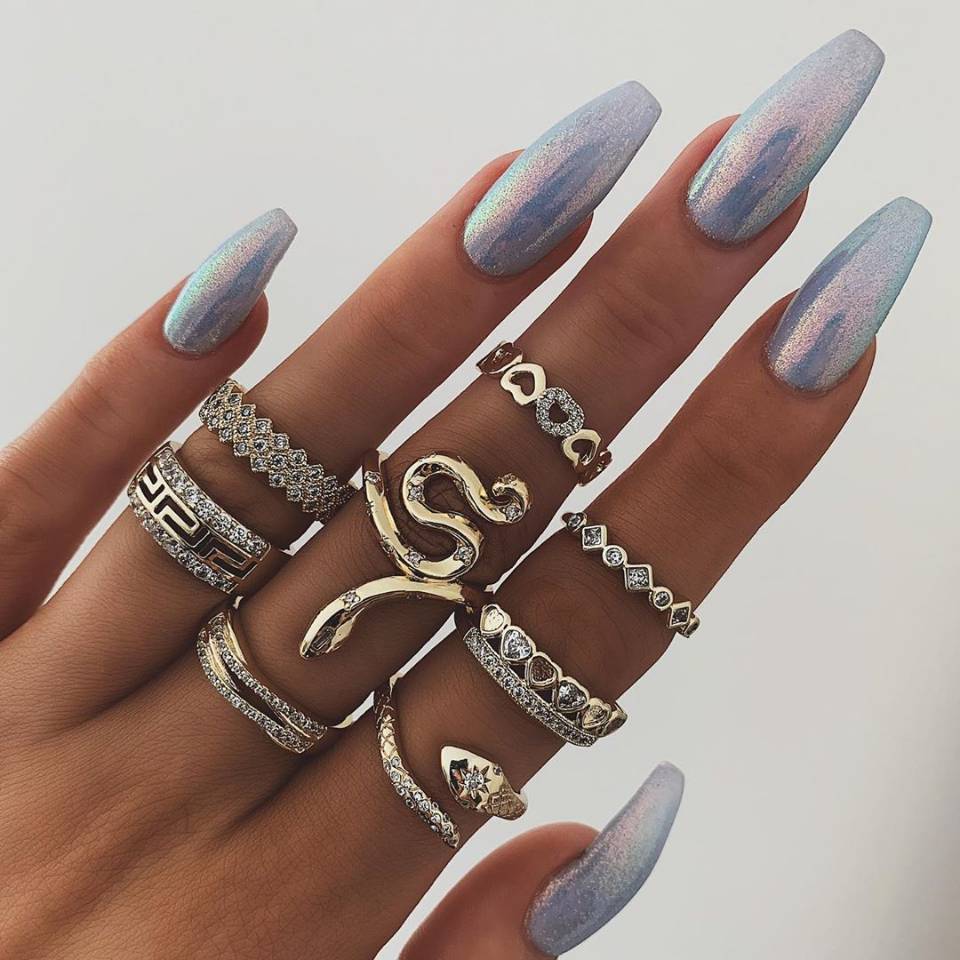 Cross-border European and American fashion full diamond flash drill for jewelry Yao snake-shaped 8-piece combination joint ring women