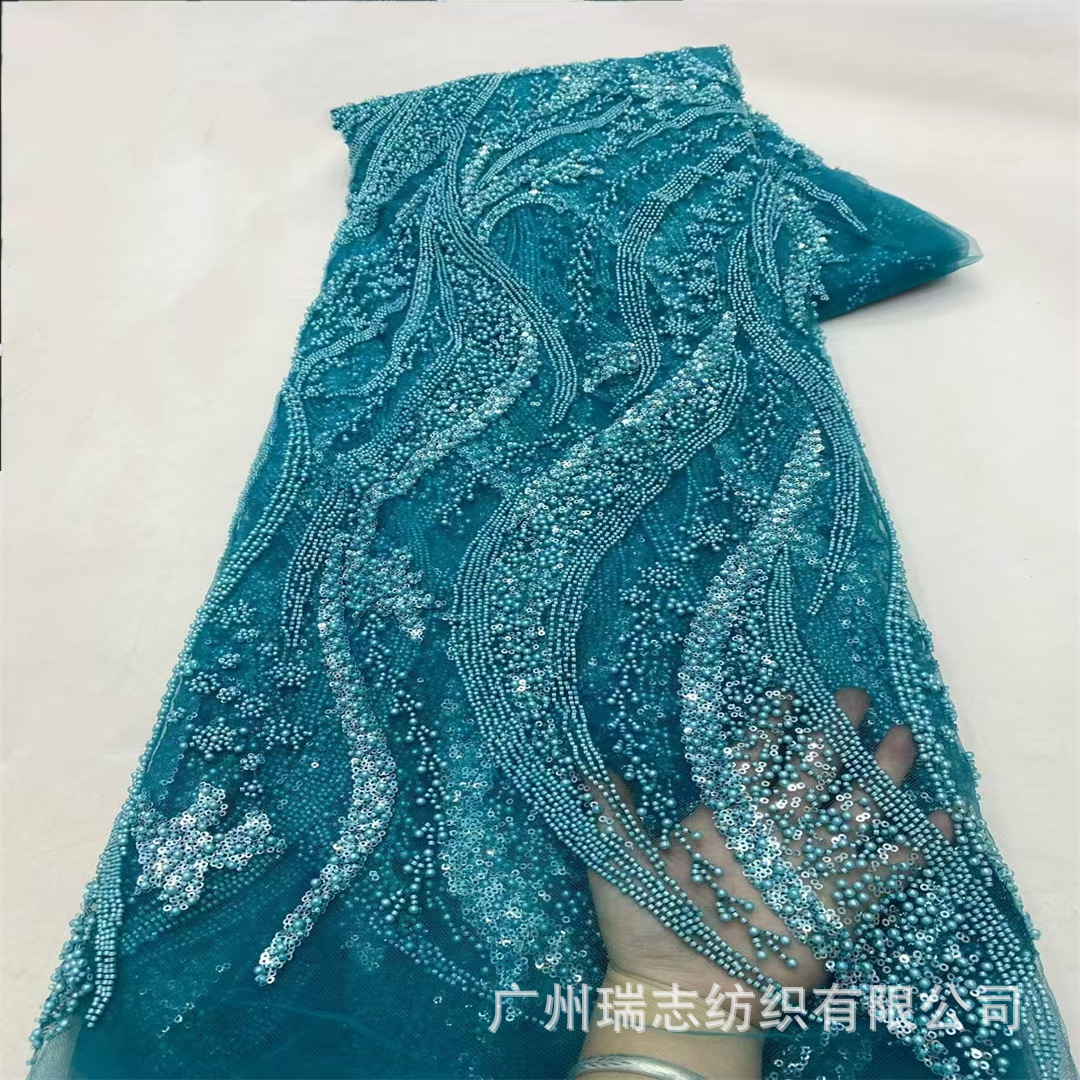 Picture of Spot European and American Bead Tube Embroidery Mesh Embroidery Sequin Embroidery Cloth Fashion Wedding Dress Fabric Beaded Lace
