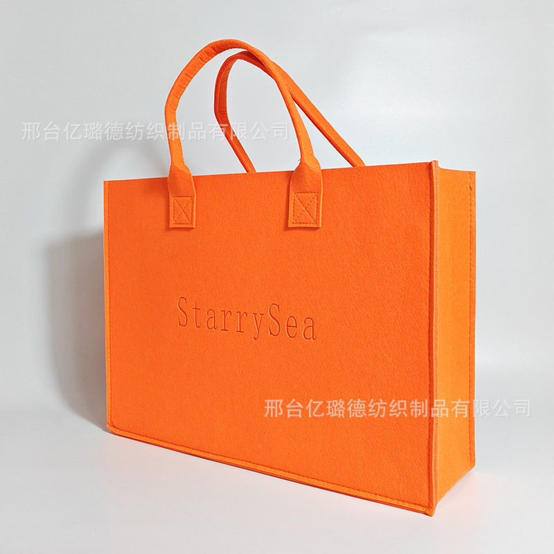 Picture of Solid Color Printed Felt Bag, Simple and Fashionable Felt Handbag, Student Tutoring Bag, Shopping Bag, High-End Tote Bag