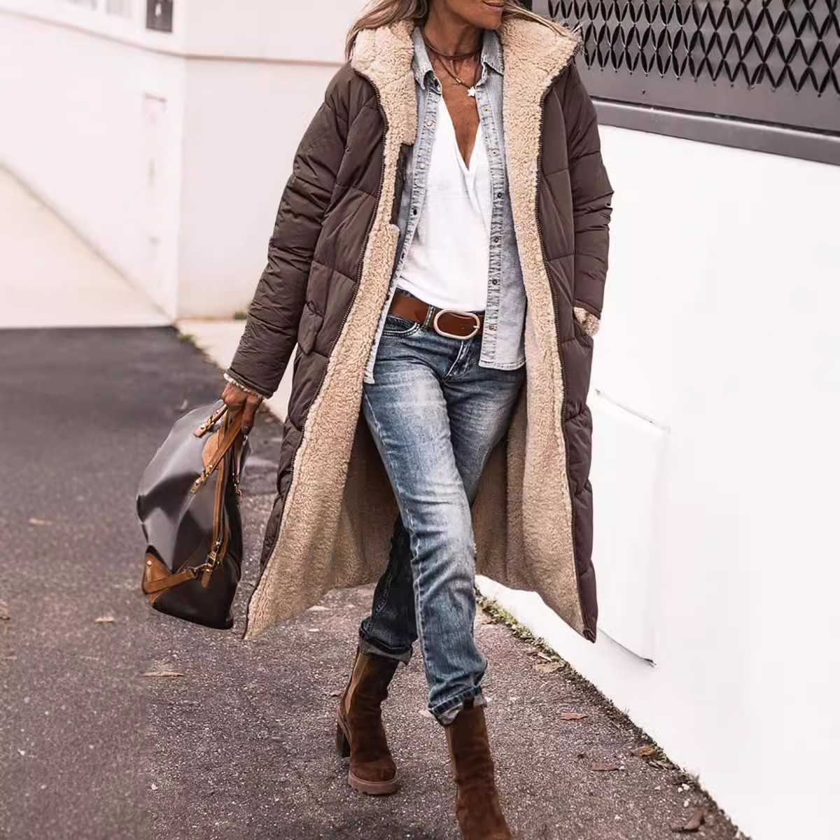 Amazon European and American Solid Color Hooded Cotton-padded Jacket Long Sleeve Double-sided Wear Slim-fit Elegant Cardigan Jacket Top