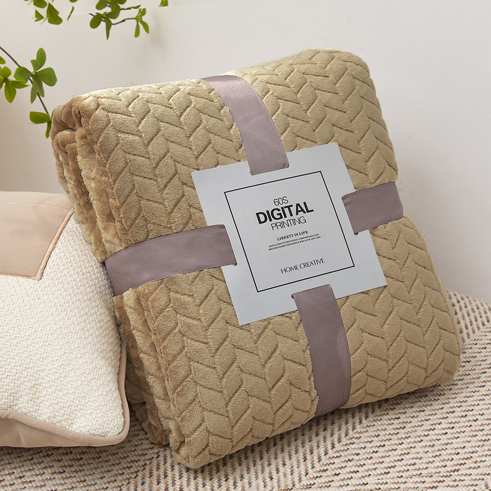 Picture of Barley Ear Cross-border in stock Solid Color Jacquard Blanket Coral Fleece Flannel Blanket Thickened Blanket Gift Blanket Foreign Trade