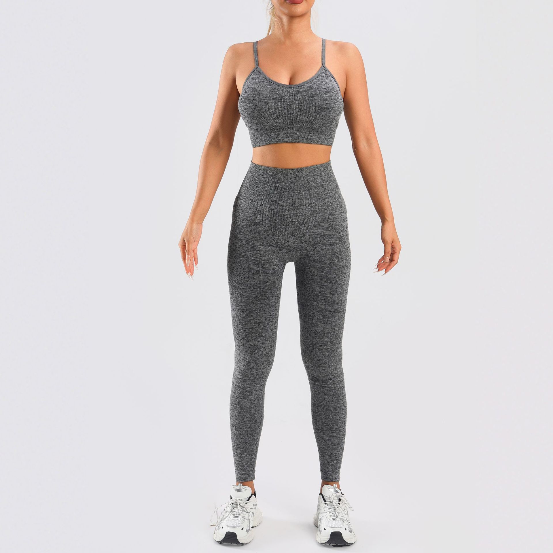 Picture of Amazon Sports Small Strap Push-up Bra Vest Short-sleeved High Waist Hip-up Trousers Fitness Yoga Sports Pants