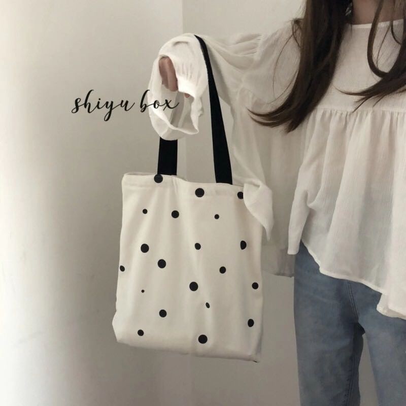 Picture of 2025 Korean Style Bag Love Wave Dot Canvas Bag Clouds Shoulder Bag Fashionable Simple Student Canvas Bag Crossbody Bag
