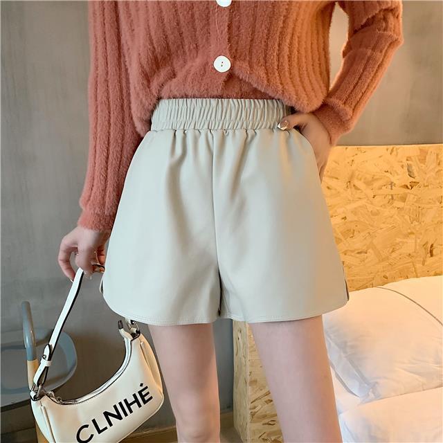 Summer New plus size chubby girl Leather Shorts Women's High Waist Outer Wear Slim Look Wide Leg Pants Small Student Casual Boots Pants