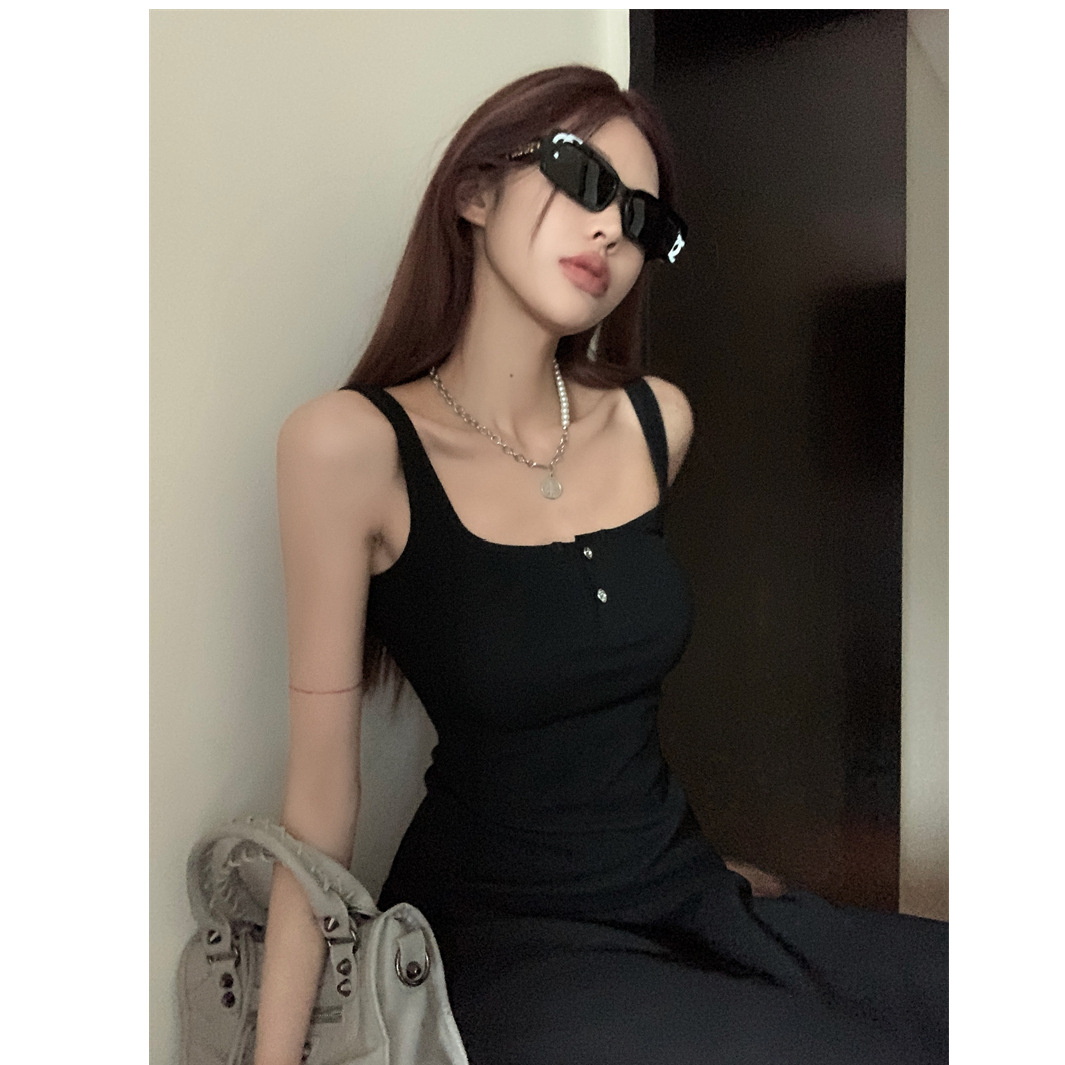 Pure Desire Style Camisole dress Women's 2024 Summer New High-end Slim-fit Slimming Button Sexy Long Dress