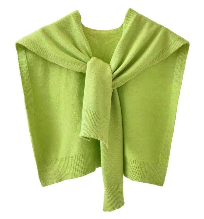 Picture of Core-spun Yarn Knitted Shawl Women's Spring and Autumn Outer Waistcoat Solid Color Shoulder Thin Cardigan Summer Knot False Collar Scarf