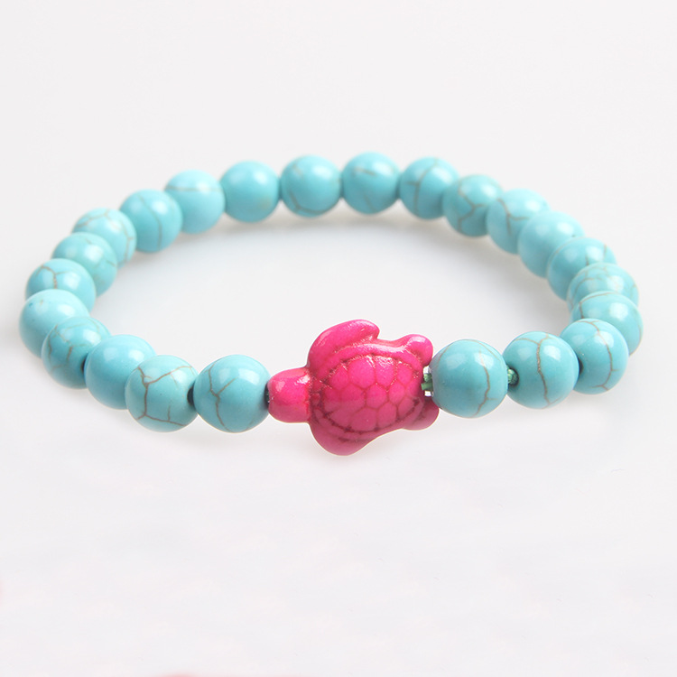 Picture of Zhou Lianfa 8MM Decorative Lava Volcanic Stone Beads Turquoise Cross Elastic Elastic Bracelet for Men and Women