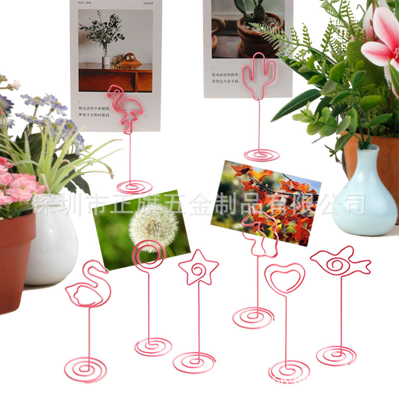 Picture of 8 spot pink heart-shaped wedding note holder round business card holder cactus seat card holder message holder