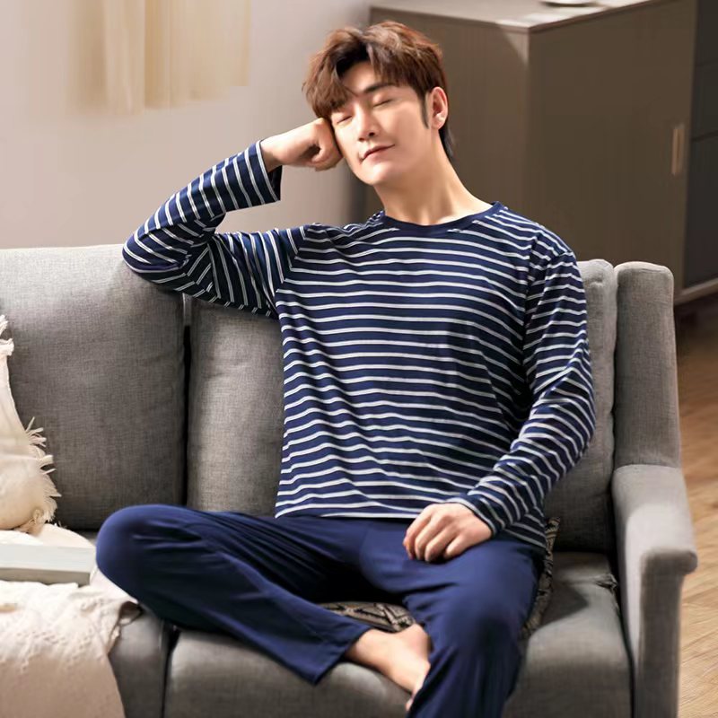 Picture of Men's Pajamas Long Sleeve Pants Spring and Autumn Thin Dad Large Size Casual Home Wear Factory Foreign Trade Cross-border Explosions