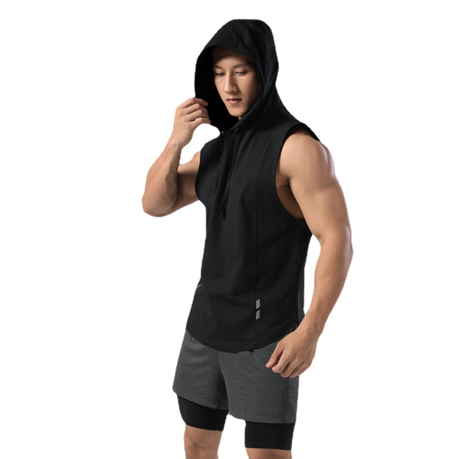 Picture of Adult Hooded Sleeveless T-Shirt Men's Sports Casual Quick-Drying Clothing Fitness Running Boxing Training Vest Sports Trend