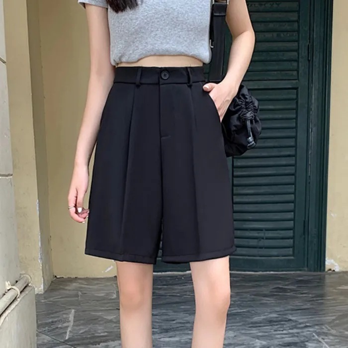 Word A Black Five-point Pants Women's Slimming High Waist Hot Pants Outer Wear plus size Summer Casual Straight Shorts 2023 chubby girl Thin