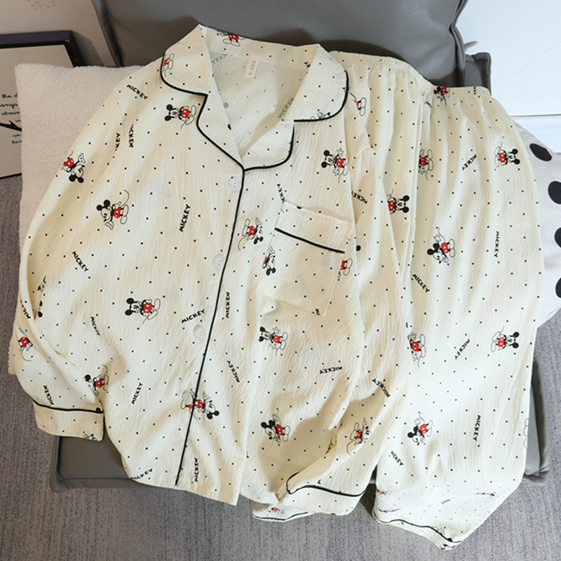 Picture of Online Celebrity Live Dopamine Color Striped Long Sleeve Pajamas Women's Loose Bubble Wrinkle Cute Cross-border suit Foreign Trade