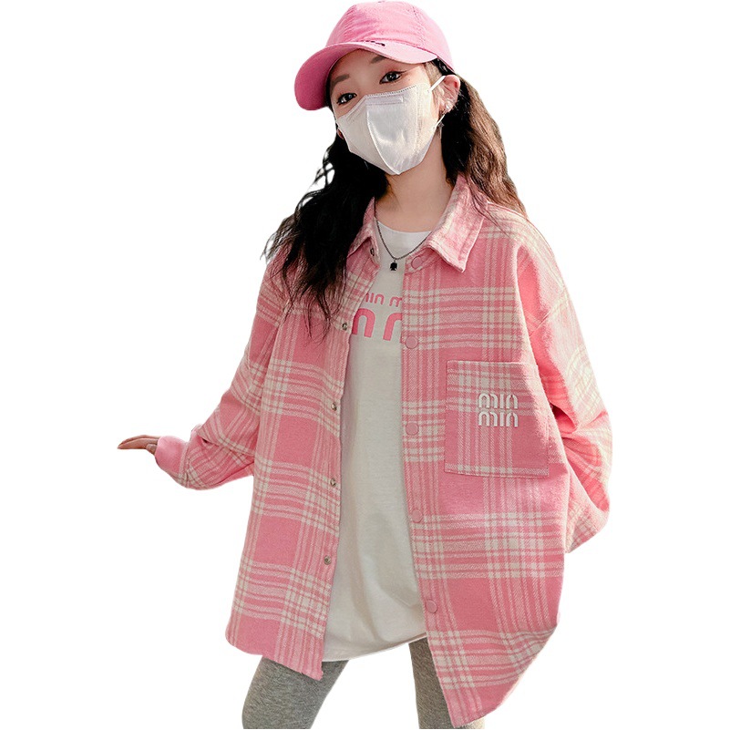Girls' shirt 2024 spring new style girls' spring and autumn fashionable top Western style children's early autumn coat shirt for women