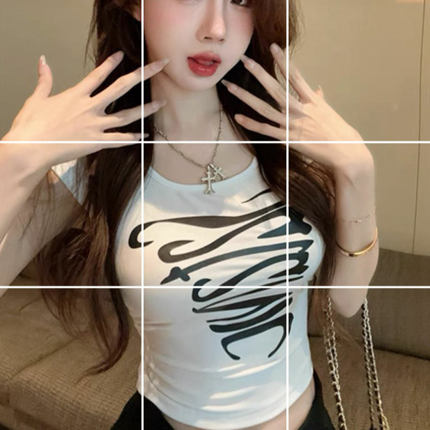Picture of Spice Girls Niche Crewneck Top Slim-fit Slimming Contrast Printed Short T-shirt Women's Summer 5306