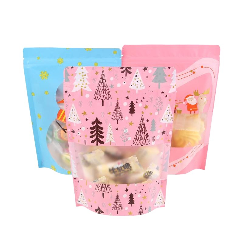 New Christmas Snowman Baking Self-supporting Bag Half Jin Snowflake Crisp Stereo Packaging Bag Nougat Packaging Flat Pocket