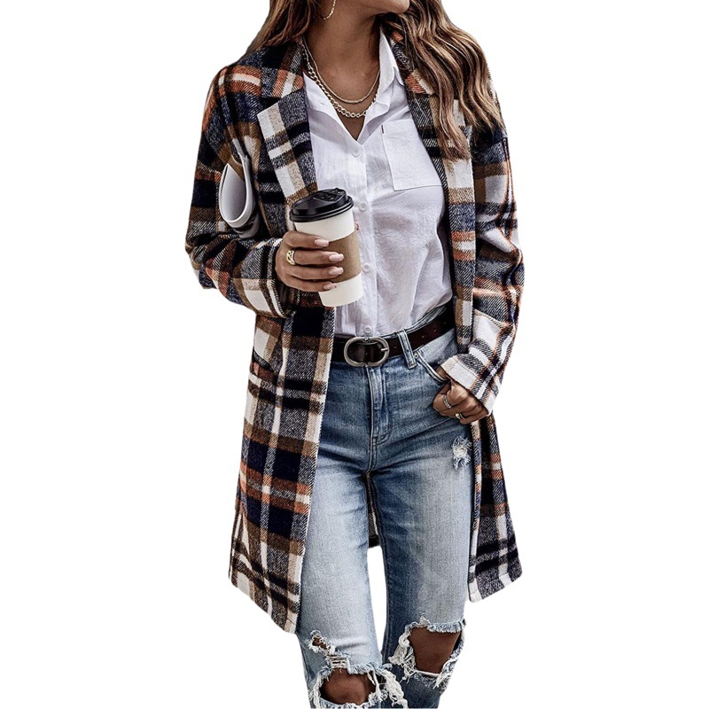 Picture of European station autumn new European and American British style Plaid lapel women's suit casual jacket