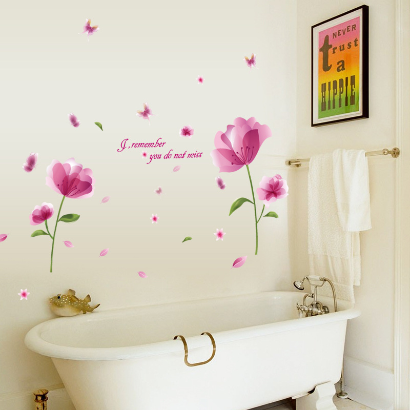 Picture of Factory wholesale SK9117 pink blooming flower living room bedroom hallway TV wall background decorative wall sticker