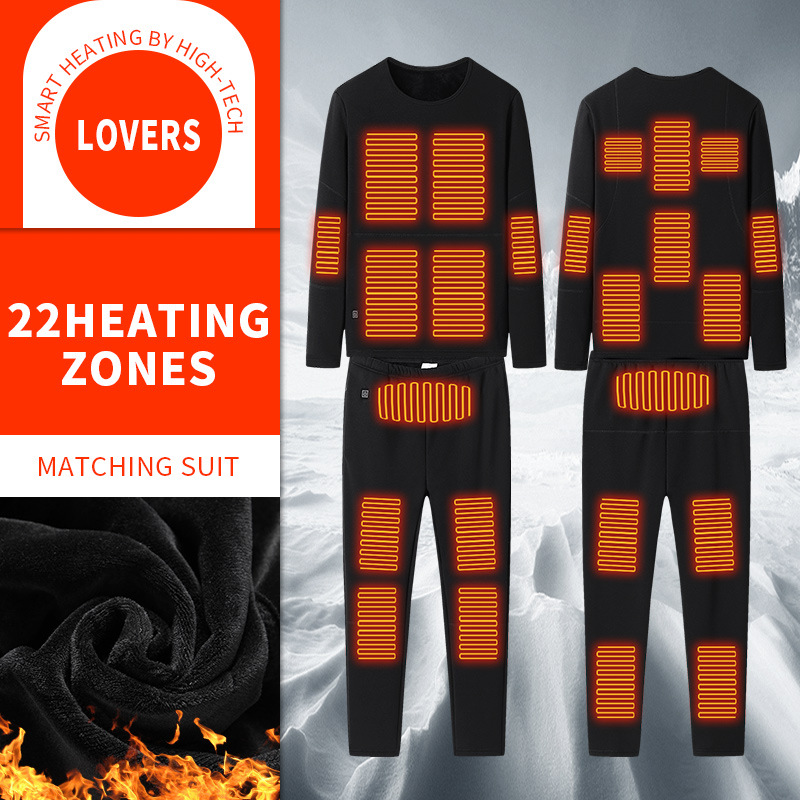 Picture of Cross-border Intelligent Heating Thermal Underwear Men's 22 Zone Electric Heating Constant Temperature Heating Autumn Clothes and Pants Thickened and Velvet Suit