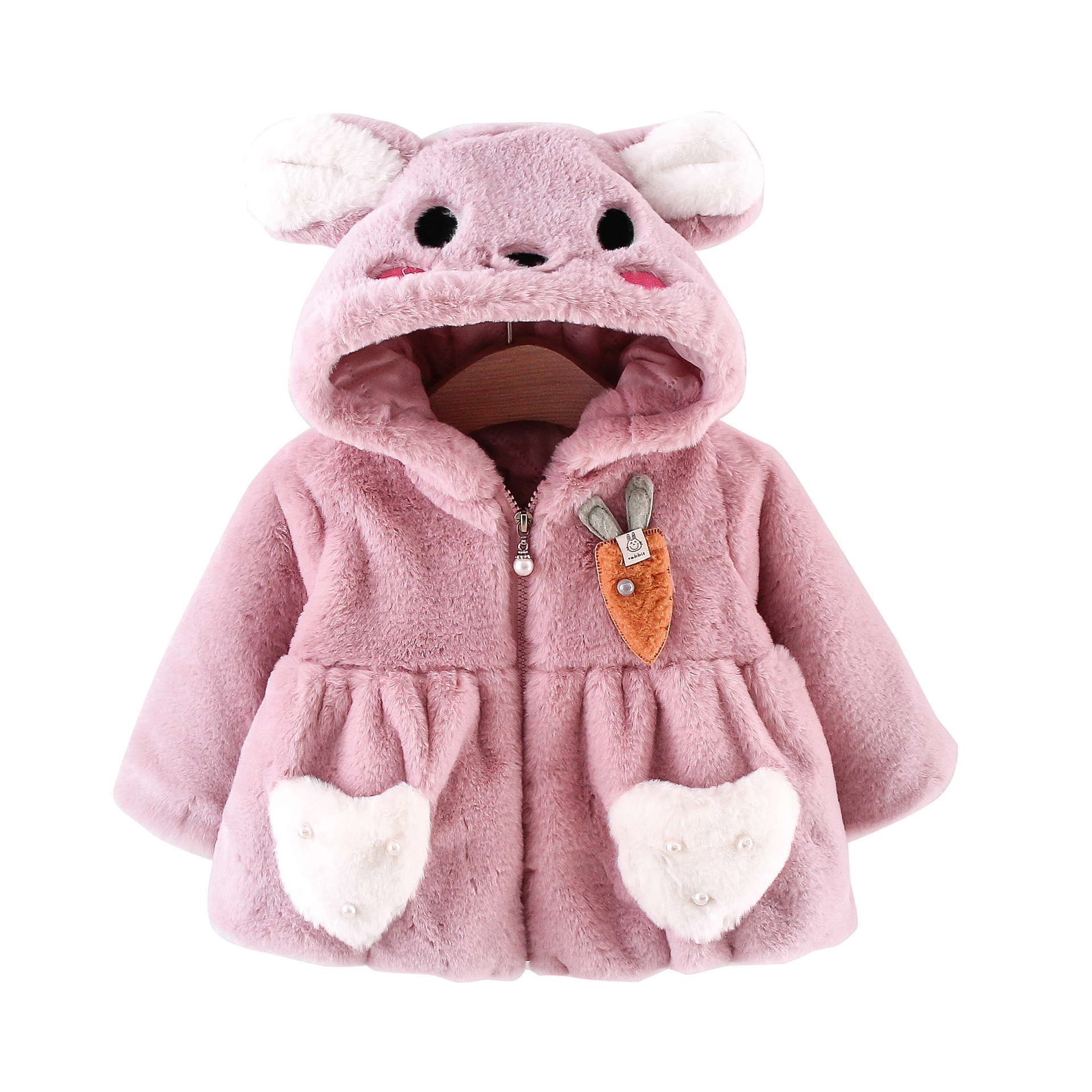Picture of Winter Girls Cotton Clothes New Children's Wear Animal Embroidered Hooded Sweater Sweet Love Pocket Warm Cotton Jacket