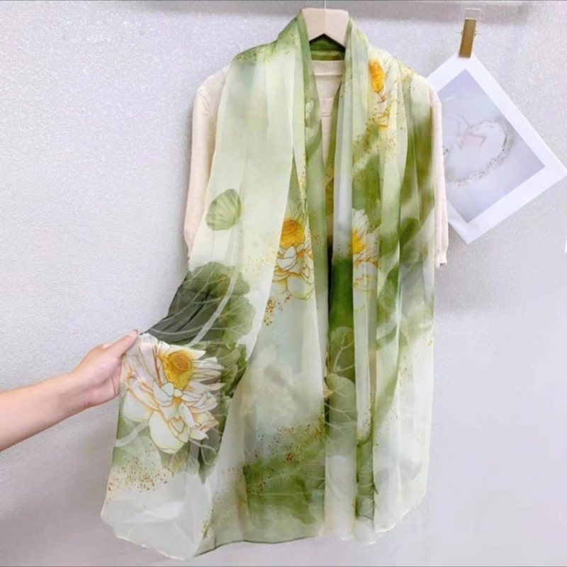 Picture of Spring and Summer New Soft Yarn Sunscreen Shawl Summer Thin Imitation Silk Long Silk Scarf Fashion Printed Flower Scarf