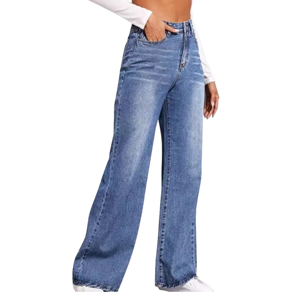 European and American Cross-Border 2025 Spring and Summer New Wide-Leg Jeans Women's Loose Straight Washed Casual Pants