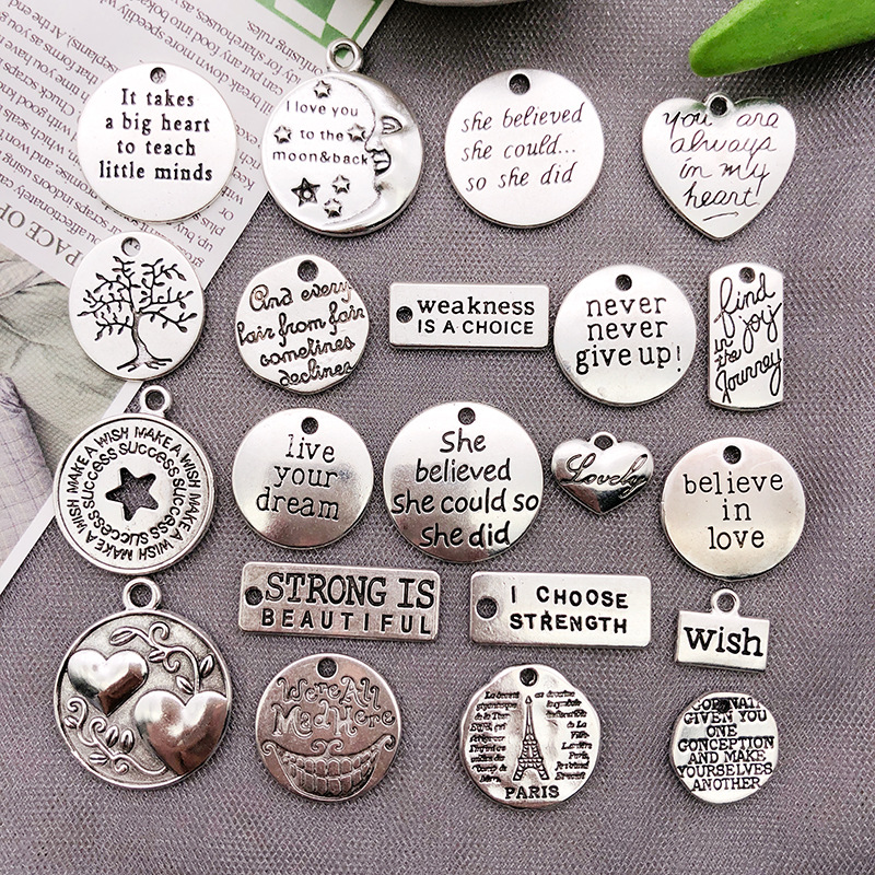 Picture of 20 Inspirational English Letter Pendants DIY Bracelets Necklaces Earrings Accessories Zinc Alloy Jewelry Pendants Silver
