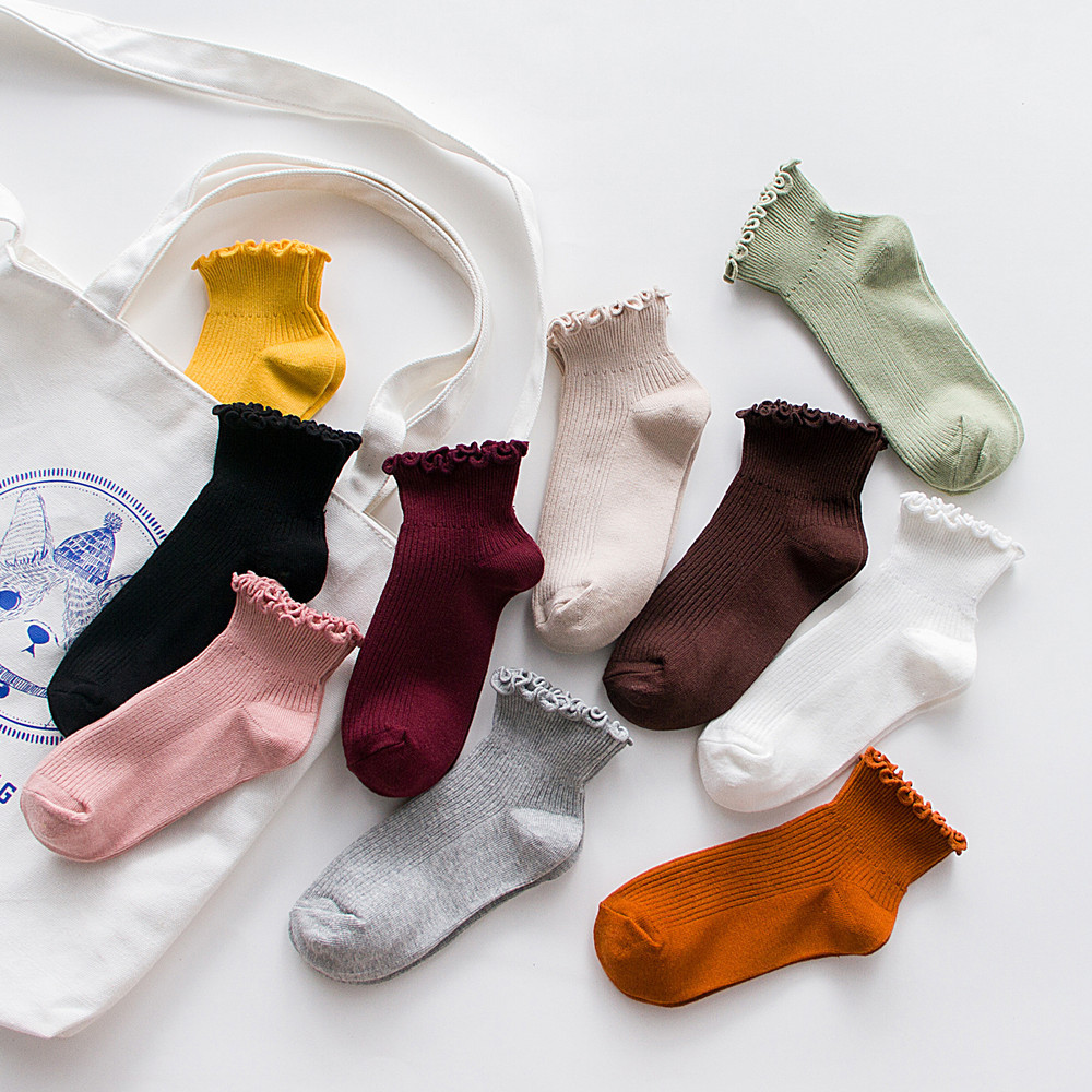 Candy-Colored Ruffled Cotton Vertical Stripe Boat Socks Japanese Fresh Versatile Sweet Women's Socks Wholesale Fashion Versatile