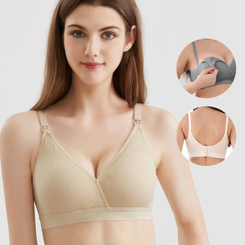 Cross-border European and American New Breastfeeding Bra Front Opening Buckle Without Steel Ring Breastfeeding Bra plus size Underwear V-shaped