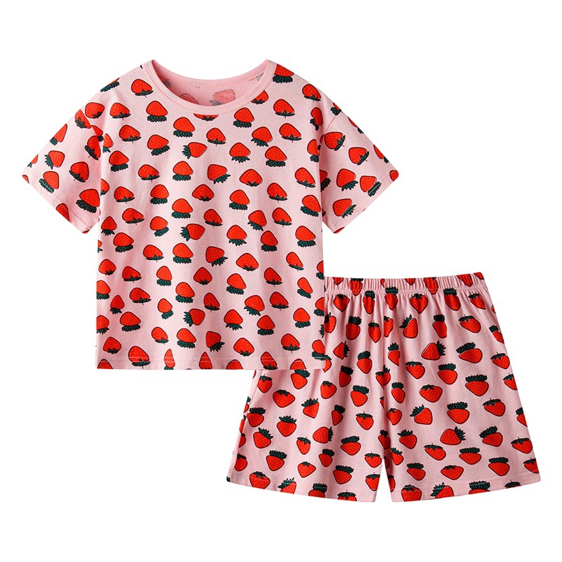 Children's Pure Cotton Short-Sleeved Home Clothes Set Family Mother-Daughter Home Cartoon Princess 2-Piece Set Summer Thin Cotton