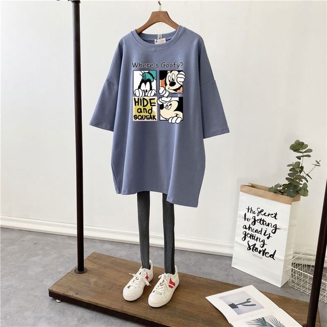 Picture of Pregnant Women's Summer Top T-shirt Mid-length Pure Cotton Short-sleeved Pregnant Women's T-shirt Loose plus size Korean Fashionable Base Shirt for Summer