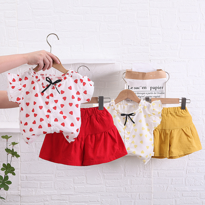 Pastoral Style Girl's Sweet Suit Children's Summer New Summer Fresh Girl's Short-sleeved Shorts Two-piece Set