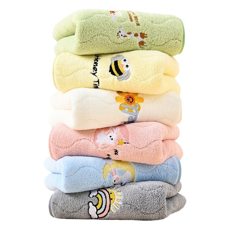 Coral Fleece Cartoon Embroidered Towel Soft Absorbent Skin Thickened Face Towel Household Towel Bath Towel Wholesale