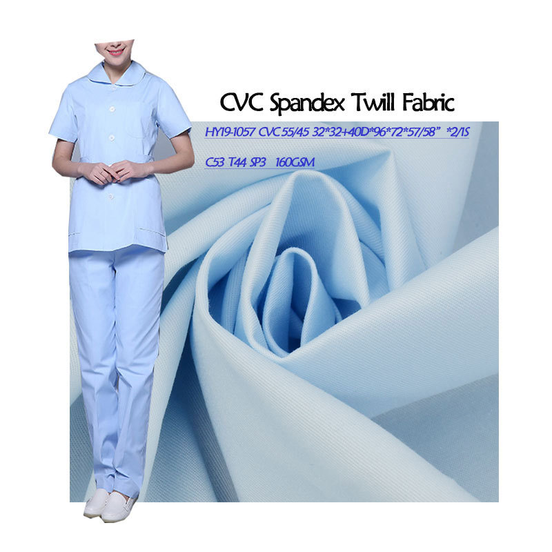 Cotton Polyester Cvc Stretch Twill Fabric C53 T44 Sp3 Shirt Hospital Nurse Uniform Shirt Fabric Stretch