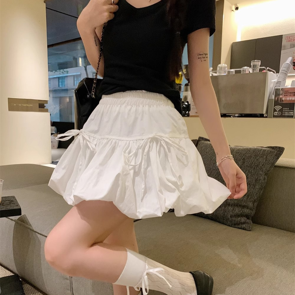 Bow Short Skirt Strap Ponte Skirt Style A Summer Design White Skirt Women's Character Sweet Flower Bud Skirt