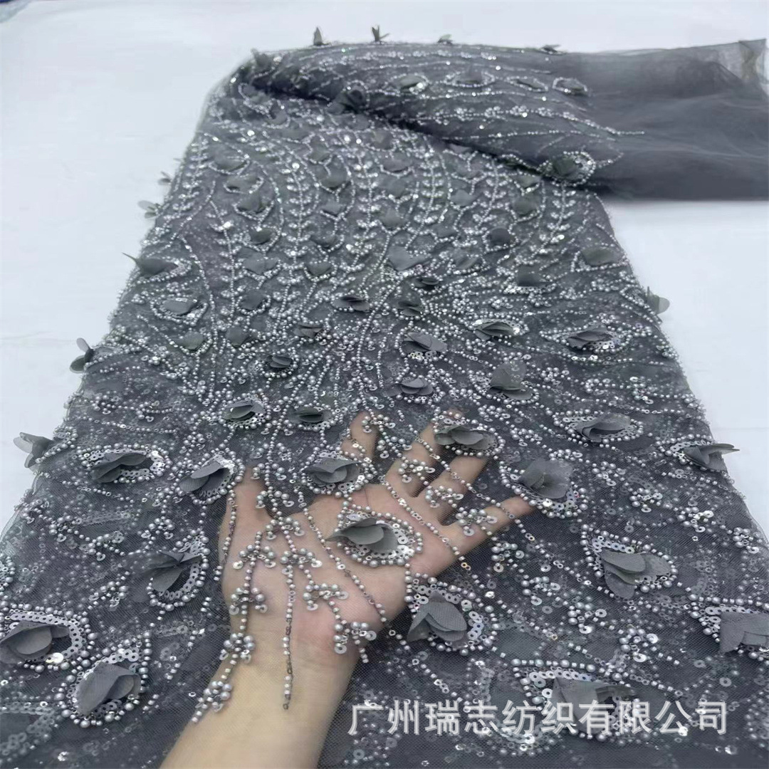 New Arrival Handmade Decal Heavy Industry Beaded Tube Embroidered Fabric dress Wedding Dress Children's Wear Fabric floral lace