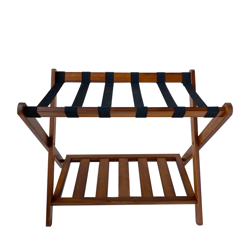 Picture of Hotel Luggage Rack Black Household High-grade Nanzhu Folding Bedroom Storage Rack Simple Double-layer Luggage Storage Rack