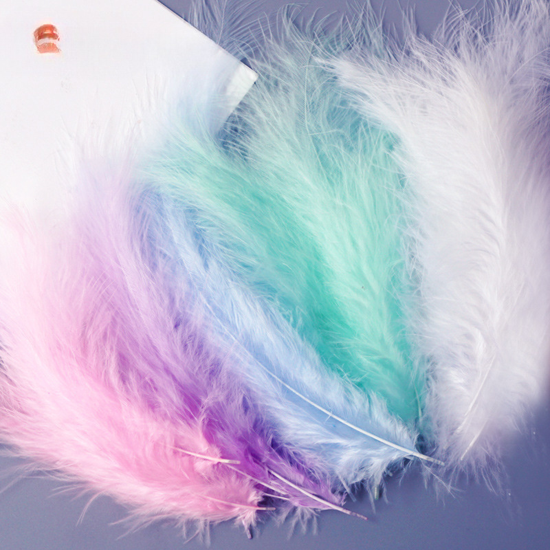 Picture of Colorful Turkey Hair Pointed Tail Velvet Dream Catcher Material Wave Ball Gift Box Filler Shooting Props Feather Decoration