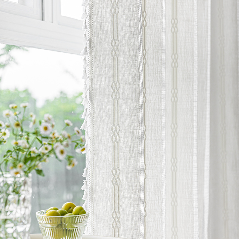 Picture of Cross-border exclusive for Nordic cotton and linen curtains multi-color solid color cotton and linen yarn semi-transparent bedroom living room floor curtains with yarn