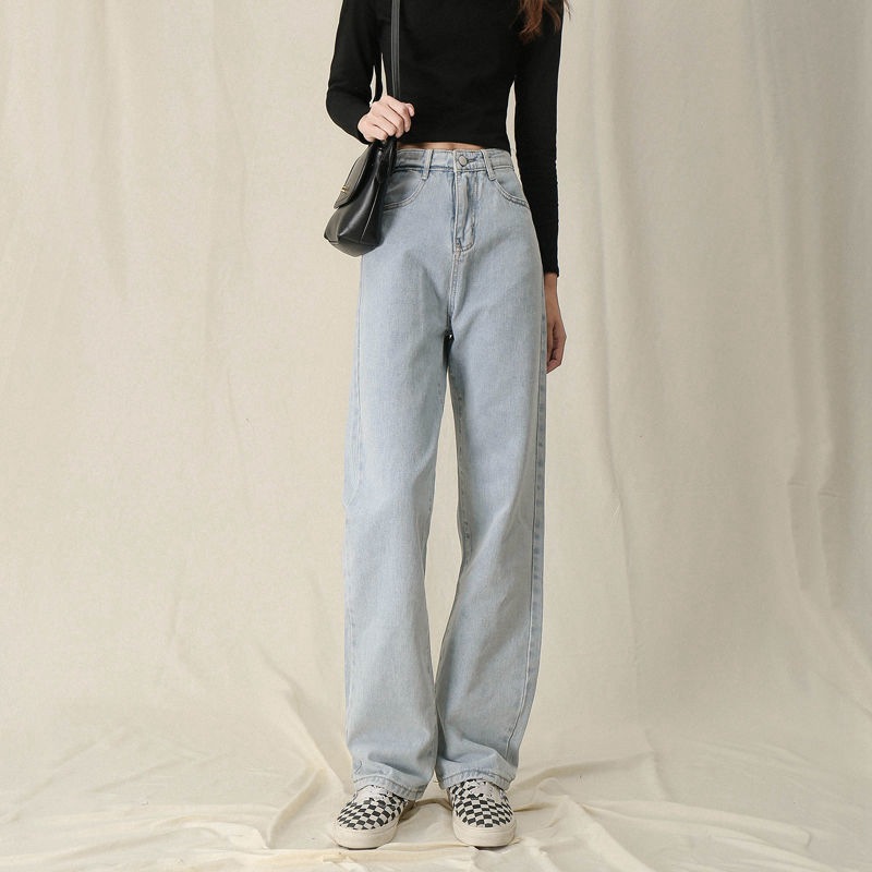 Picture of High Waist Wide Leg Straight Pants Jeans for Female Students 2021 New Arrival Loose Slim-fit All-match Draped Floor Pants