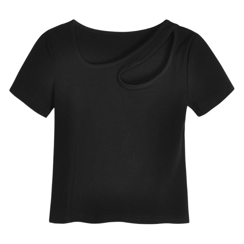 2025 New Summer Style Sexy Design Cut Out Slim Short Bottoming Shirt Short-Sleeved T-Shirt Women's Top