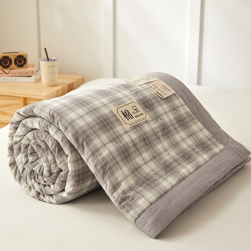 Picture of Yarn-Dyed Washed Cotton Summer Quilt, Class a Pure Cotton Air Conditioning Quilt Four-Piece Set, Washable and Machine Washable Thin Quilt, Ins Style
