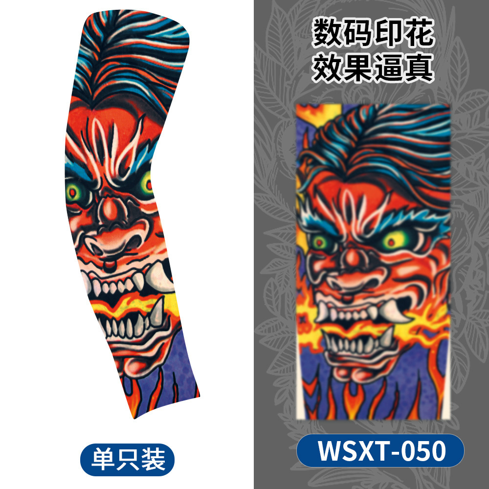 Picture of Summer Riding Sunscreen Tattoo Sleeve Simulation Tattoo Quick-drying Arm Protector Outdoor Sports Sunshade Breathable High Elastic Ice Sleeve