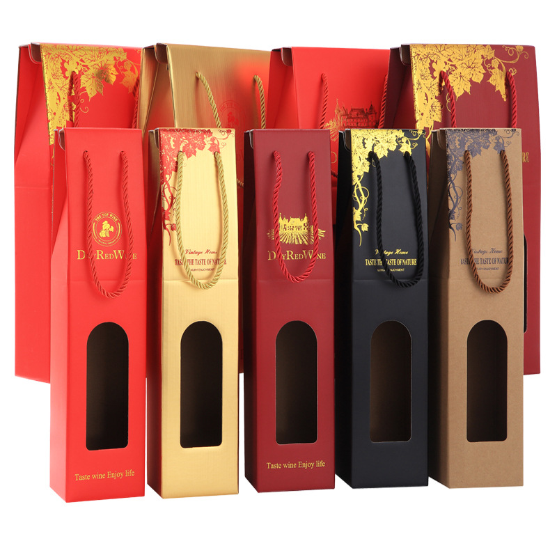 Picture of Red wine packaging gift box double empty box universal gift bag wine bottle tote bag 2 can be customized
