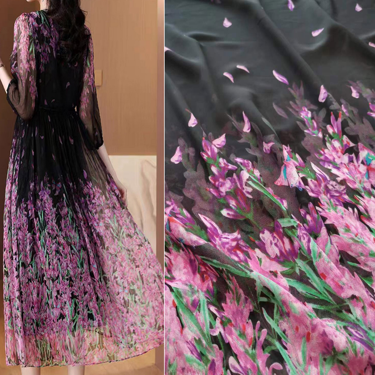 Special Offer Bilateral Positioning Lavender Pearl Chiffon Fabric DIY Hand-made Sewing Polyester Fashion Fabric