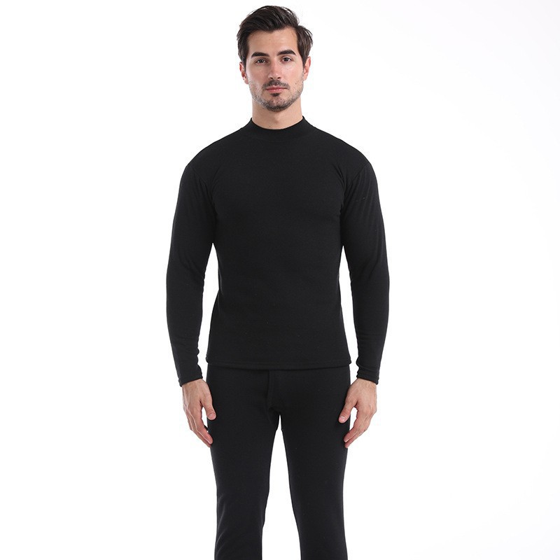Picture of Men's thermal underwear suit autumn and winter thin solid color autumn clothes long pants fleece-lined thickened youth bottoming shirt plus size