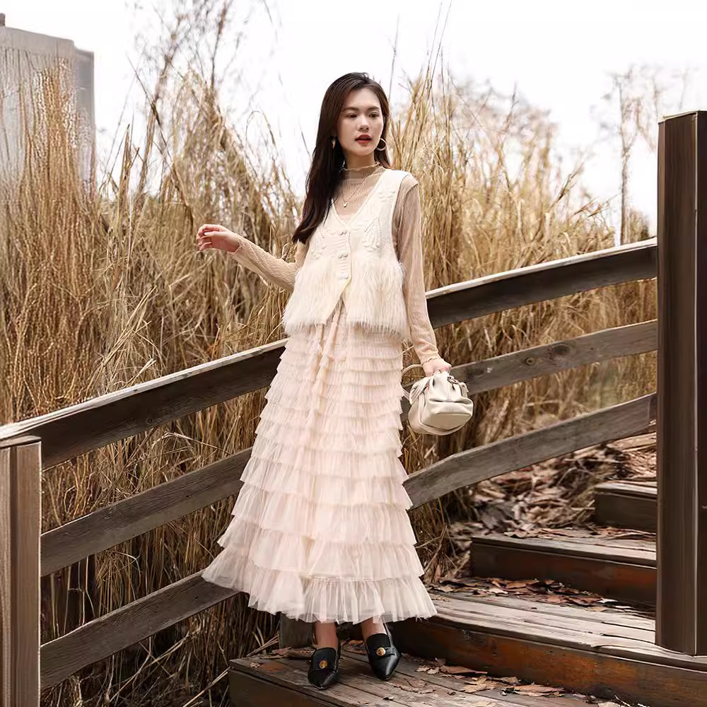 Summer New DopAmine LAyered LAyered FAiry Skirt High WAist ElAstic CAke Skirt Long A-line Mesh Skirt for Women