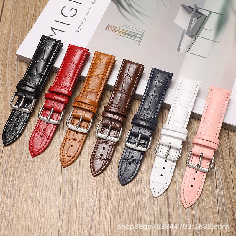 Factory Direct Sales Genuine Leather Watch Strap Crocodile Pattern Bamboo Pattern Pin Buckle Watch Strap Seven Colors Optional Suitable for Huawei Gt Samsung Apple